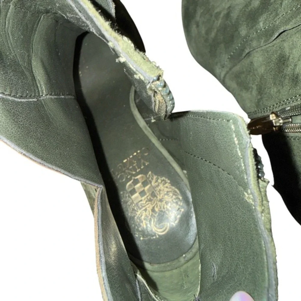 Vince Camuto 6.5M Pre-Owned Green Suede Laser Cut Woven Ankle Booties Cone‎ Heel